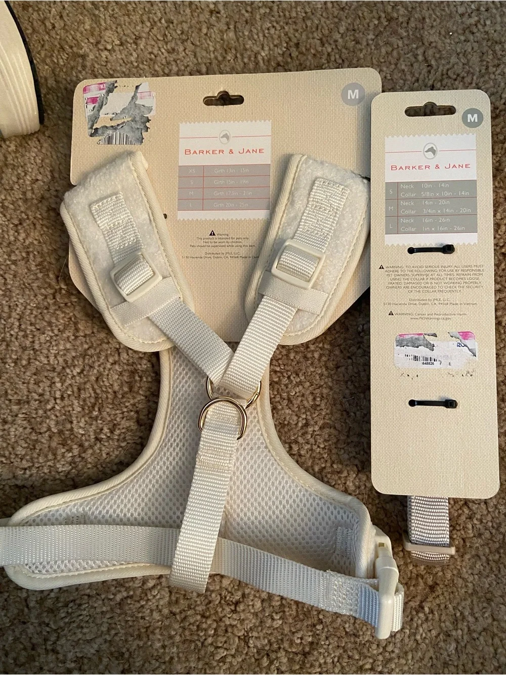 Cream Plush Dog Harness and Collar Set - Medium